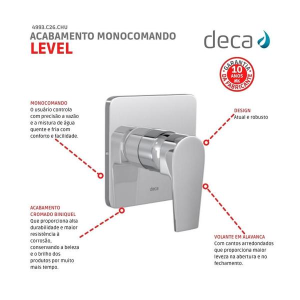 Acabamento Monocomando para Chuveiro Deca Level Imagem de Acabamento Monocomando para Chuveiro Deca Level