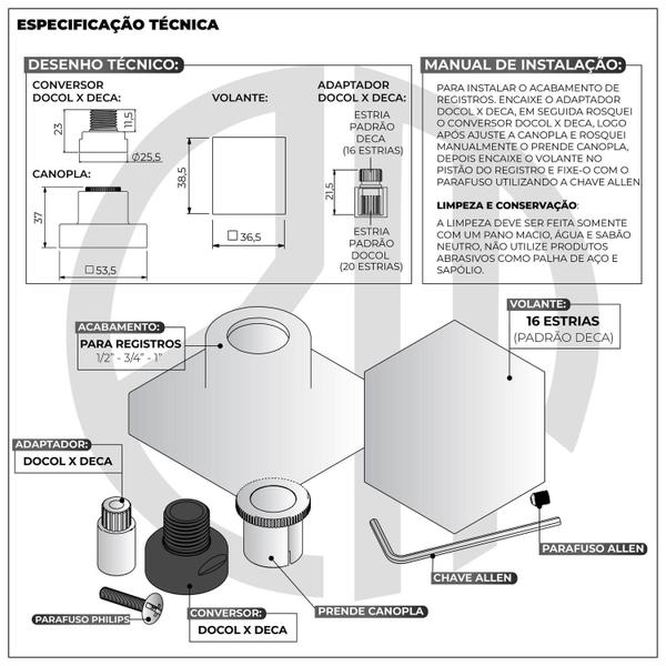 Imagem de Acabamento Para Registro Chuveiro Quadrado Preto Banheiro Padrão Docol