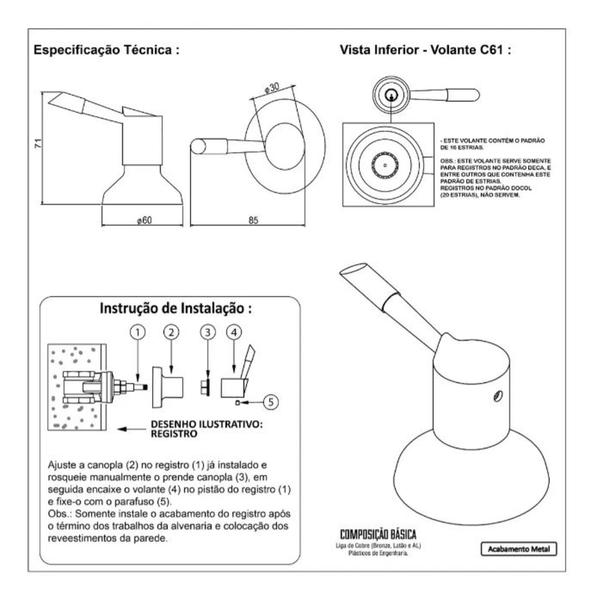 Acabamento Para Registro Cobre C61 Padrão Deca - Shophidraulica Imagem de Acabamento Para Registro Cobre C61 Padrão Deca