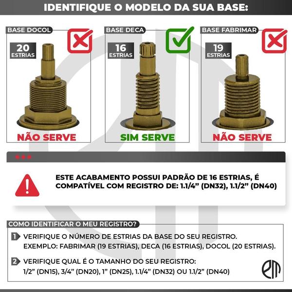 Imagem de Acabamento Para Registro Geral Banheiro Quadrado 50mm 1.1/2 1.1/4 Dourado Brilhante Padrão Deca