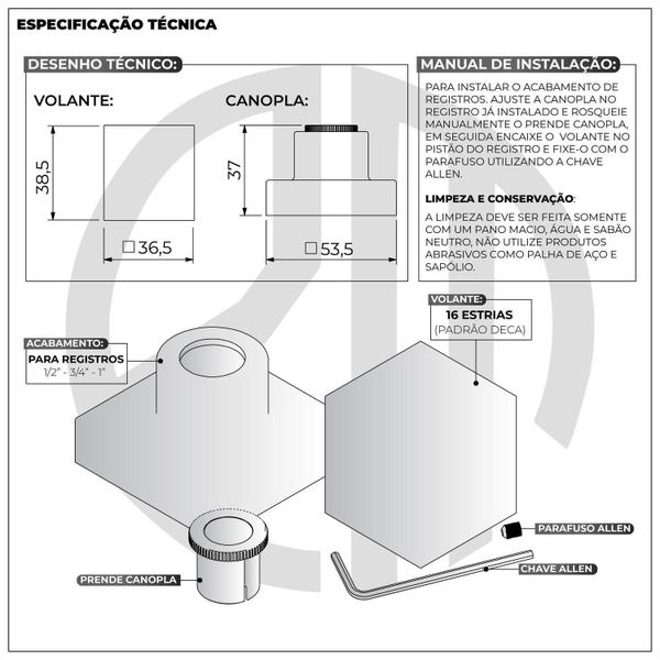 Imagem de Acabamento Quadrado ESCOVADO Registro Chuveiro Banheiro Deca