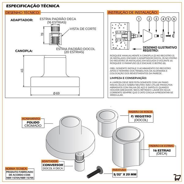 Imagem de Acabamento Registro 1.1/4 E 1.1/2 Padrão Docol Cromado Luxo