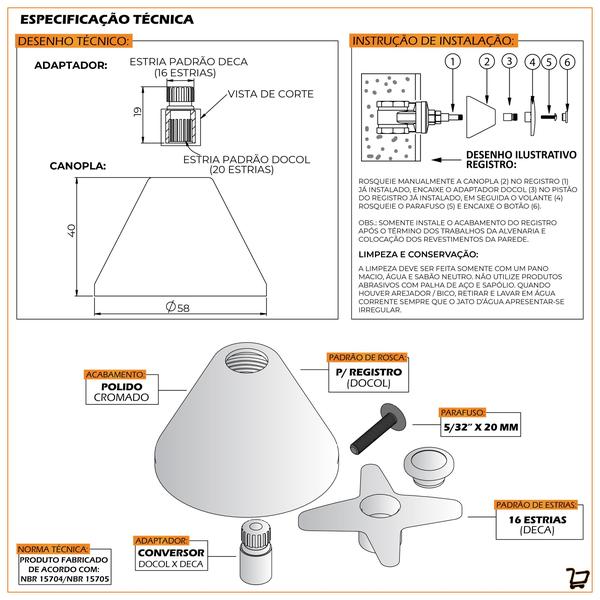 Imagem de Acabamento Registro Banheiro Lavatório Padrão Docol Pressão E Gaveta Cromado Luxo C23