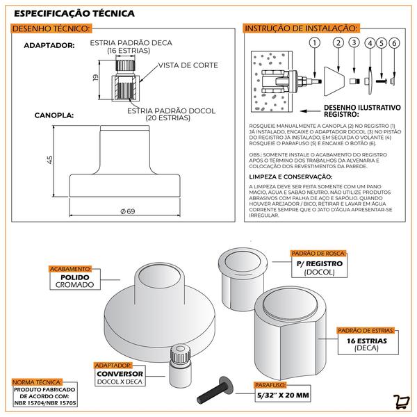 Imagem de Acabamento Registro Banheiro Lavatório Padrão Docol Pressão E Gaveta Cromado Metal Luxo C40