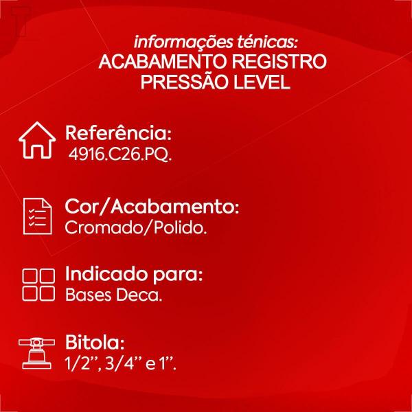 Imagem de Acabamento registro deca level 4916.c26.pq 1/2 e 3/4 pressao cromado