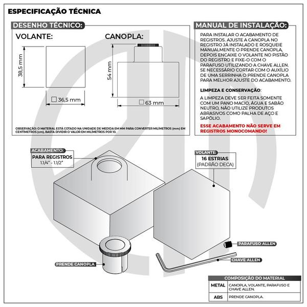 Imagem de Acabamento Registro Geral 50mm 1.1/2 1.1/4 Quadrado Rose Gold Brilhante Chuveiro Banheiro Padrão Deca