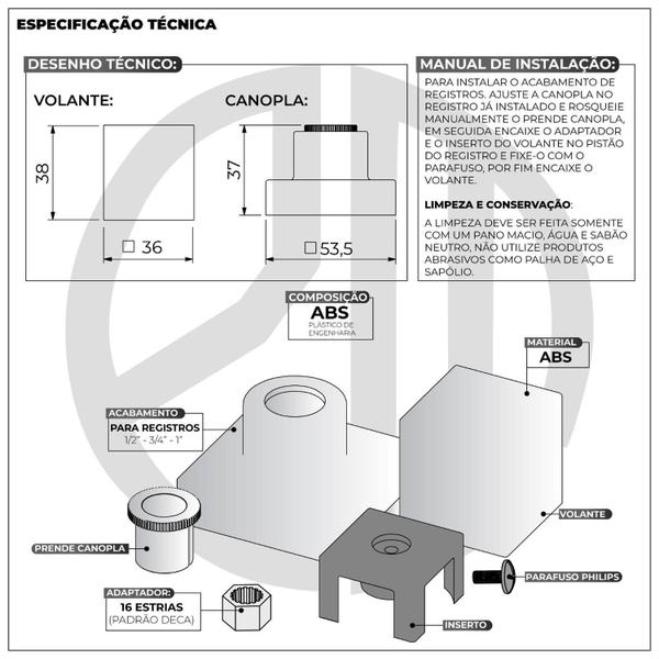 Acabamento Registro Quadrado Preto Abs Plástico Banheiro Chuveiro Deca - Polo Metais Imagem de Acabamento Registro Quadrado Preto Abs Plástico Banheiro Chuveiro Deca