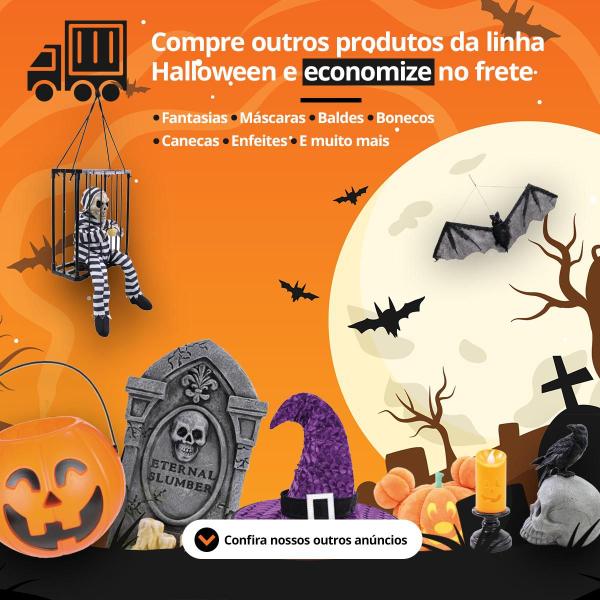 Imagem de Acessório para Fantasia Halloween Vassorinha de Bruxa Laranja com Teia em Tule 80cm