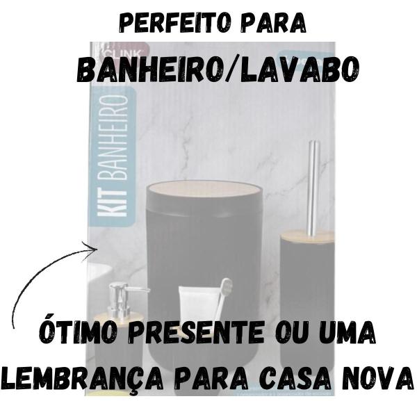 Imagem de Acessórios Banheiro Lavabo Conjunto 4 Peças Tampa Bambu Luxo