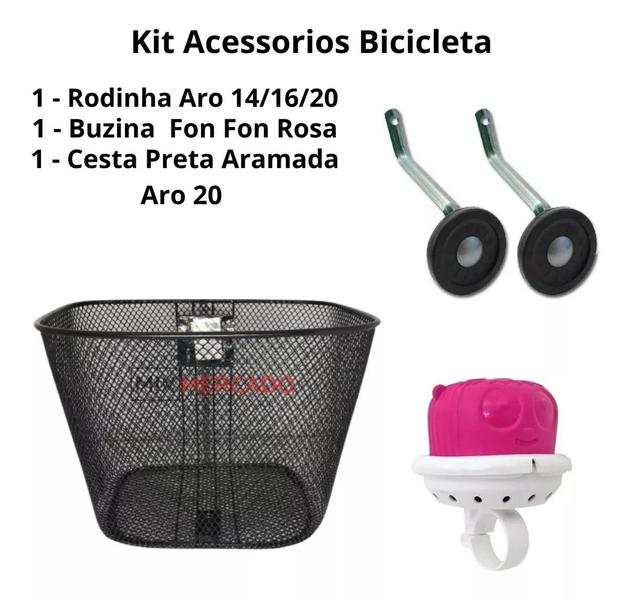 Imagem de Acessorios Bicicleta Infantil Buzina Rodinha Cestinha Aro 20