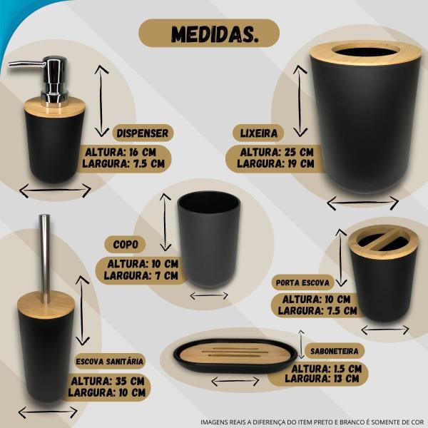 Imagem de Acessórios de Banheiro em Bamboo e Preto Kit Com 6 Peças Satisfação Garantida