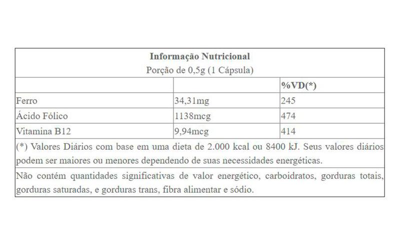 Imagem de Ácido Fólico + Ferro + B12 - Alta Concentração 60 cápsulas