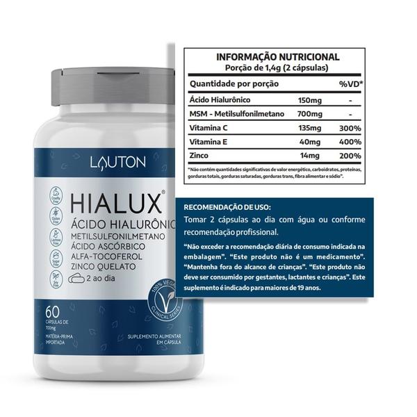 Imagem de Ácido Hialurônico Concentrado Antirrugas Vegano com MSM e Vitaminas Hialux Lauton