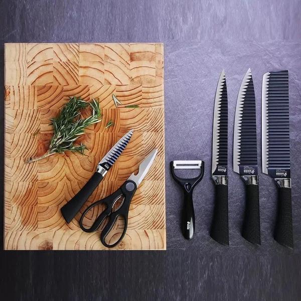 Aço inoxidável facas de cozinha conjunto ferramentas forjada faca de cozinha tesoura descascador de cerâmica chef slicer - FACAPRETA Imagem de Aço inoxidável facas de cozinha conjunto ferramentas forjada faca de cozinha tesoura descascador de cerâmica chef slicer