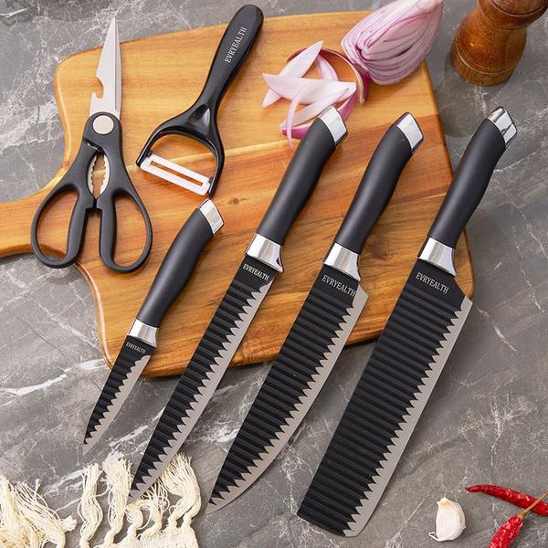 Aço inoxidável facas de cozinha conjunto ferramentas forjada faca de cozinha tesoura descascador de cerâmica chef slicer - FACAPRETA Imagem de Aço inoxidável facas de cozinha conjunto ferramentas forjada faca de cozinha tesoura descascador de cerâmica chef slicer