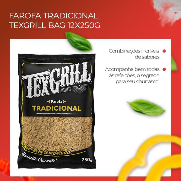 Acompanhamento de Churrasco Farofa Pronta Tradicional Texgrill Pacote 250g Imagem de Acompanhamento de Churrasco Farofa Pronta Tradicional Texgrill Pacote 250g
