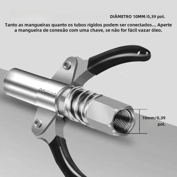 Imagem de Acoplador de Pistola de Graxa de Alta Pressão 10000 PSI - NPTI/8 - Bico e Acessórios para Bomba de Óleo