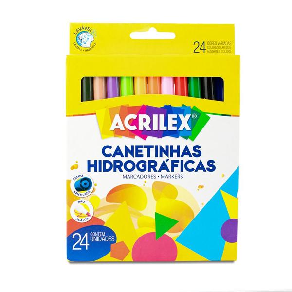 Imagem de Acrilex Canetinhas Hidrográficas 12 Cores Variadas Lavável Atóxica