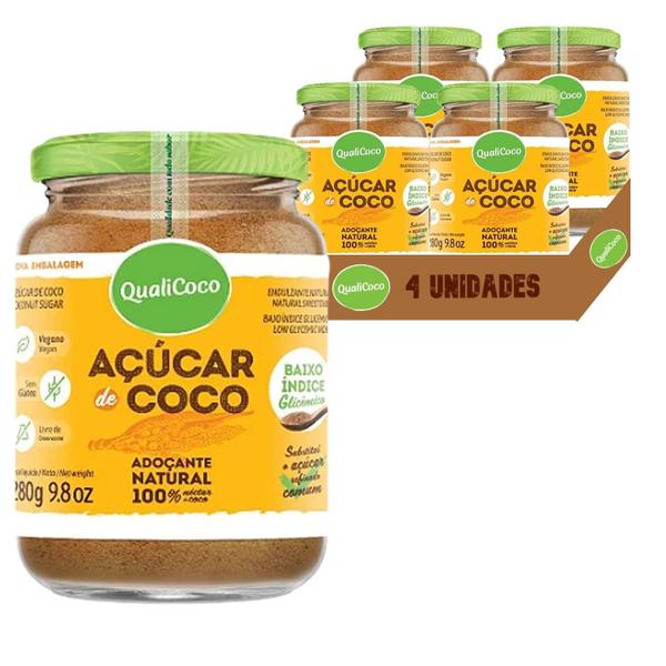 Imagem de Açucar De Coco Qualicoco 280G Kit 4 Vidros