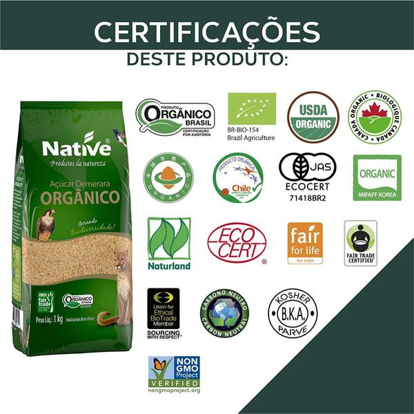 Imagem de Açúcar Orgânico Demerara Native 1kg - Kit Com 3un