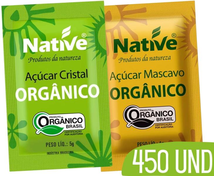 Açucar Organico Native Cristal + Mascavo - 450 Sachês Imagem de Açucar Organico Native Cristal + Mascavo - 450 Sachês