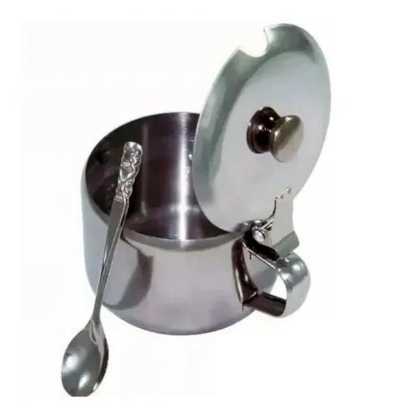 Imagem de Açucareiro Colher Aço Inox Pote Guardar Armazenar Açúcar Elegante Servir Café Utensilio Cozinha