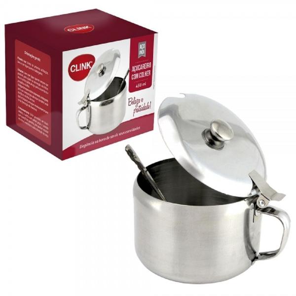 Imagem de Açucareiro Colher Aço Inox Pote Guardar Armazenar Açúcar Elegante Servir Café Utensilio Cozinha