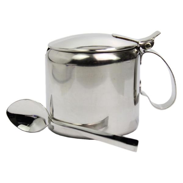 Imagem de Açucareiro Com Colher 12cm Em Aço Inox Clássico Com 300ml Mesa Posta