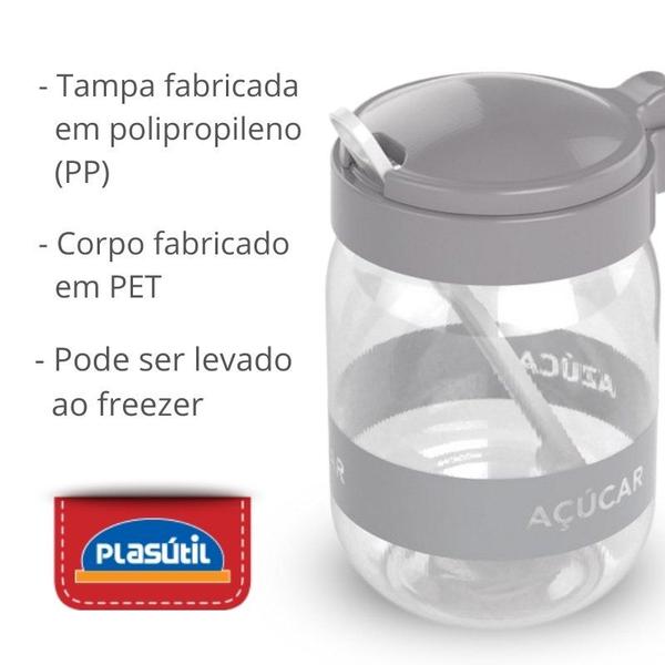 Imagem de Açucareiro Com Colher Cinza / Transparente 450ml - Plasútil 