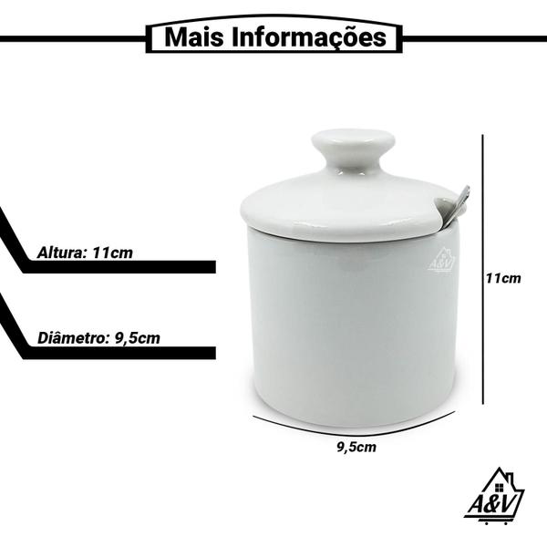 Imagem de Açucareiro com Colher Louça Porcelana Branca Açúcar Sal Casa Cozinha 250ml