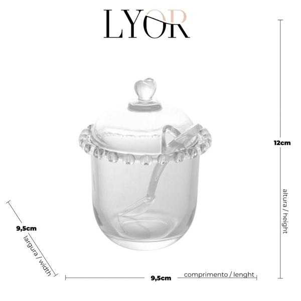 Imagem de Açucareiro de Cristal 280ml de Coração Lyor com Colher Transparente