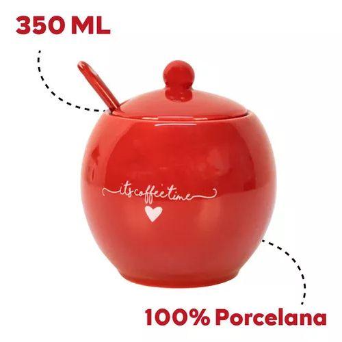 Imagem de Açucareiro De Porcelana Com Colher e Tampa 350ml Vermelho