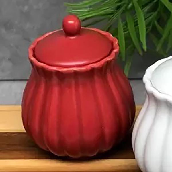 Imagem de Açucareiro de Porcelana Pétala Vermelho Matt 10,5cm x 8,5 cm