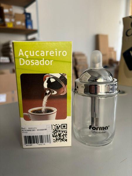 Imagem de Açucareiro De Vidro Com Dosador 250g Tampa De Aço Inox Forma