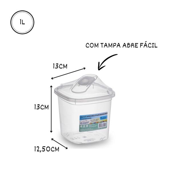 Imagem de Açucareiro E Farinheiro Com Tampa e Regulagem Linha Transparente 1 Litro