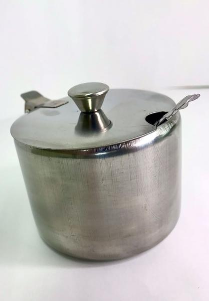 Imagem de Açucareiro inox com colher 220ml  com tampa articulada 6,4x7,5cm cozinha prática