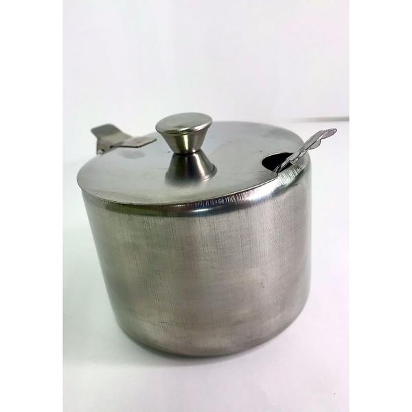 Imagem de Açucareiro inox com colher 220ml  com tampa articulada 6,4x7,5cm design básica