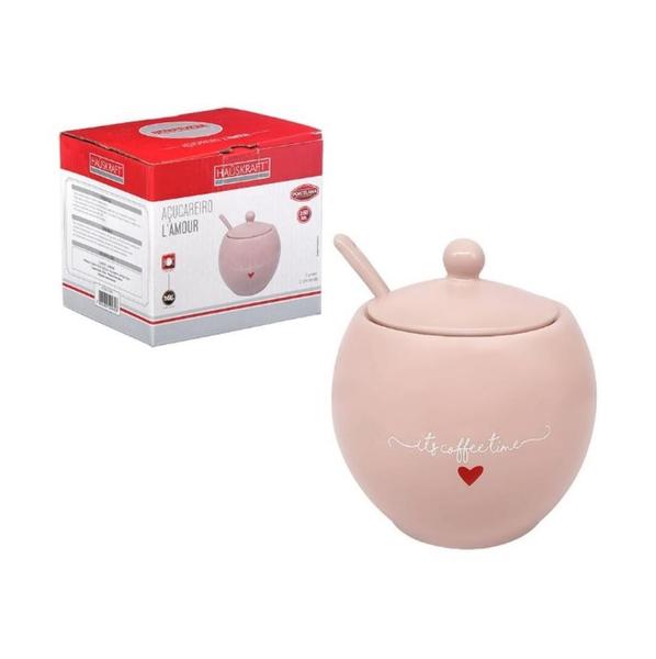 Açucareiro L'amour Rosa de Porcelana com Colher 350ml Vermelho Hauskraft Imagem de Açucareiro L'amour Rosa de Porcelana com Colher 350ml Vermelho Hauskraft