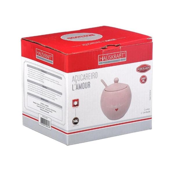 Açucareiro L'amour Rosa de Porcelana com Colher 350ml Vermelho Hauskraft Imagem de Açucareiro L'amour Rosa de Porcelana com Colher 350ml Vermelho Hauskraft
