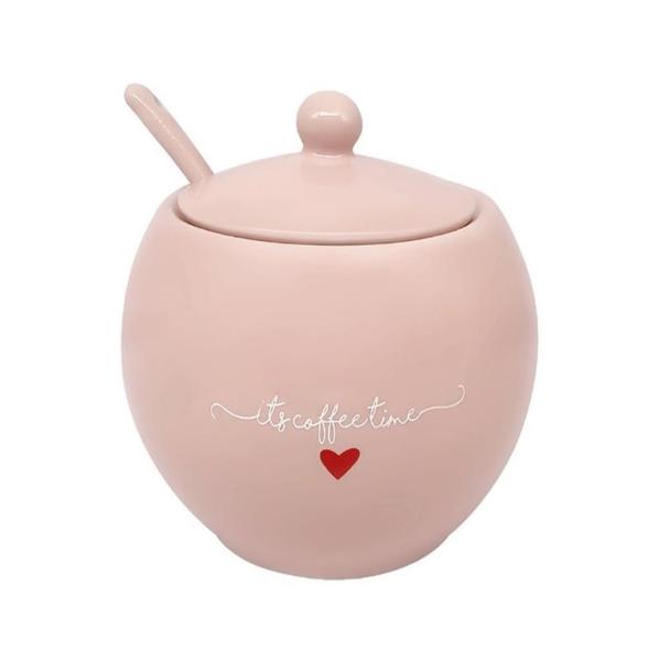 Açucareiro L'amour Rosa de Porcelana com Colher 350ml Vermelho Hauskraft Imagem de Açucareiro L'amour Rosa de Porcelana com Colher 350ml Vermelho Hauskraft