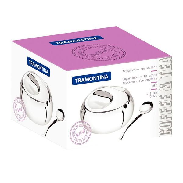 Açucareiro Porta Açúcar 320ml em Aço Inox com Colher - Tramontina 64400500 Imagem de Açucareiro Porta Açúcar 320ml em Aço Inox com Colher - Tramontina 64400500