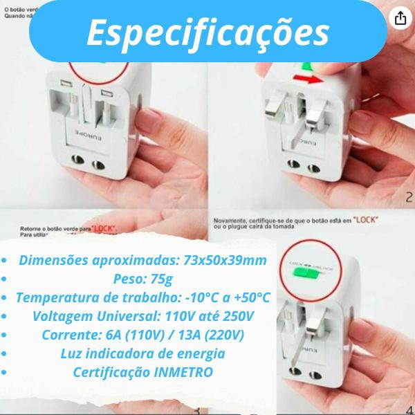 Imagem de Adaptado Beijamim de Tomada Universal - Todos os Países Ultra Rápida