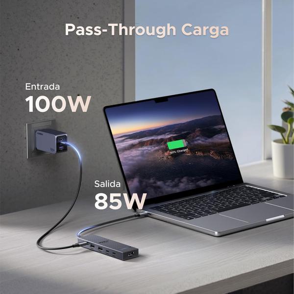 Imagem de Adaptador 10 Gbps UGREEN Tipo C Hub 6x1 USB C 3.2 e USB-A 3.2 Gen 2 HDMI 4K 60Hz Dock PD 100W