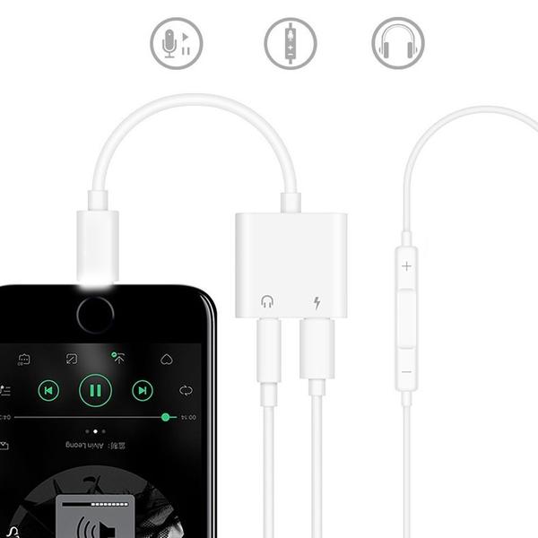 Imagem de Adaptador 2 Em 1 Iphone Ipad Lightning Para Fone De Ouvido P2 E Carregador