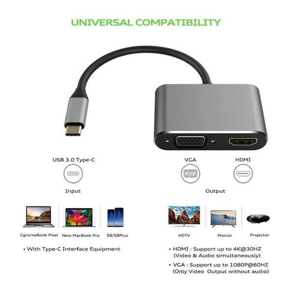 Adaptador 2 em 1 Tipo C Para Hdmi Vga Celular - knup Imagem de Adaptador 2 em 1 Tipo C Para Hdmi Vga Celular