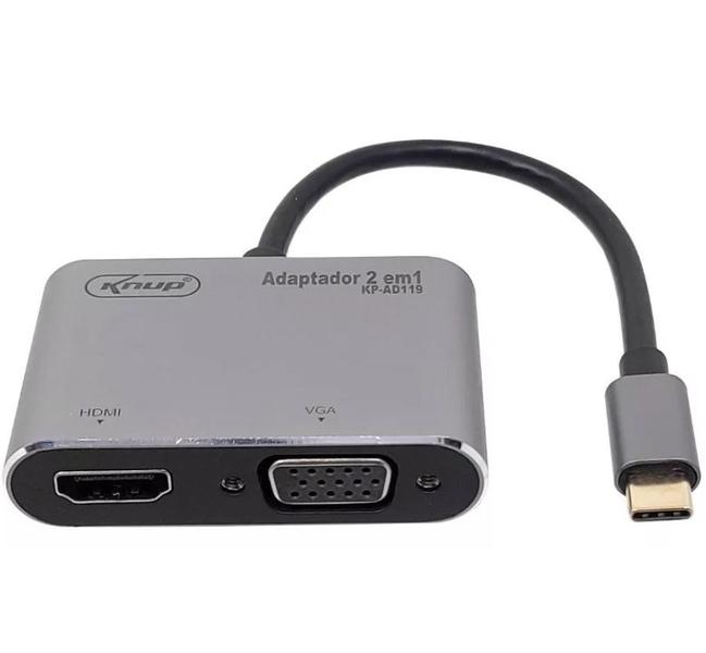 Adaptador 2 em 1 Tipo C Para Hdmi Vga Celular - knup Imagem de Adaptador 2 em 1 Tipo C Para Hdmi Vga Celular