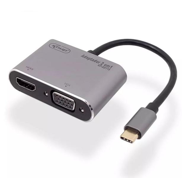 Adaptador 2 em 1 Tipo C Para Hdmi Vga Celular - knup Imagem de Adaptador 2 em 1 Tipo C Para Hdmi Vga Celular