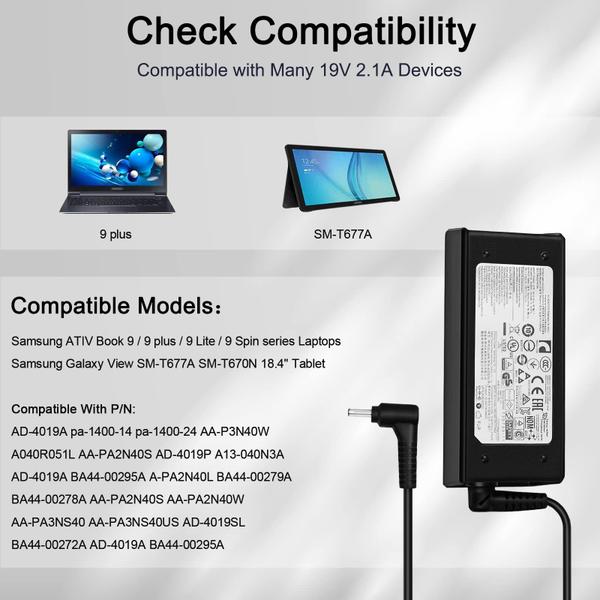 Imagem de Adaptador AC de carregador JUYOON 40W para Samsung ATIV Book 9 Series