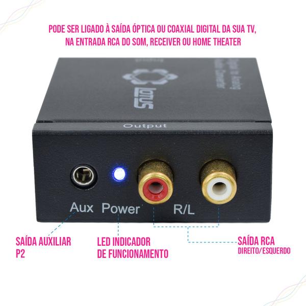 Imagem de Adaptador Áudio Conversor Ótico Digital RCA Coaxial Optico