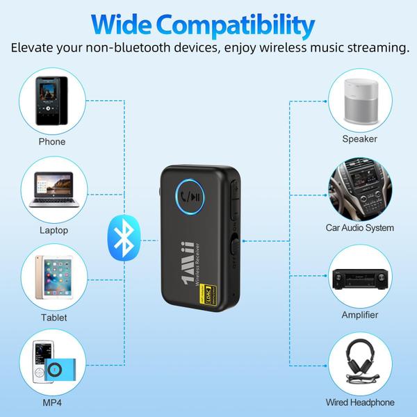 Imagem de Adaptador auxiliar Bluetooth 1Mii LDAC com controle de volume, bateria 8H